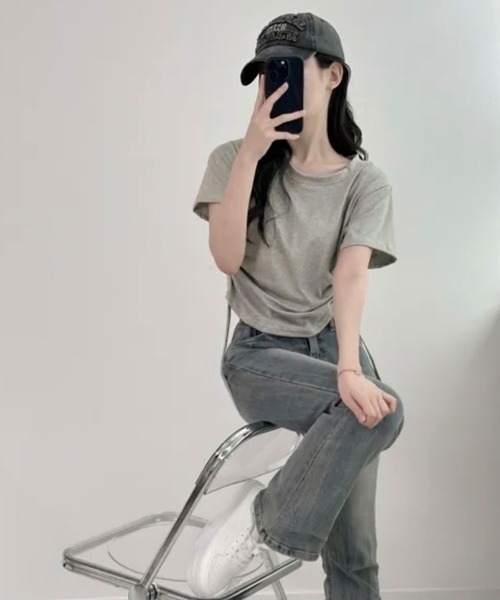 Riff（リフ）の「サイドシャーリングTシャツ 半袖（Tシャツ/カットソー・レディース・ピンク/ホワイト/グレー/ブラック・FREE）」の21枚目の写真