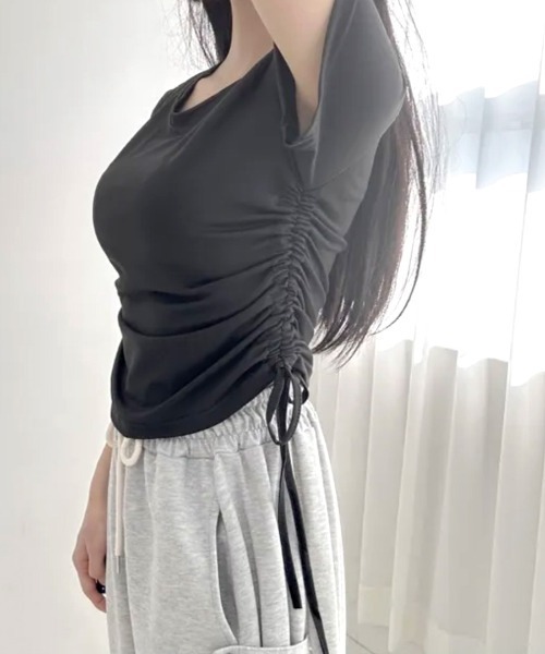 Riff（リフ）の「サイドシャーリングTシャツ 半袖（Tシャツ/カットソー・レディース・ピンク/ホワイト/グレー/ブラック・FREE）」の15枚目の写真