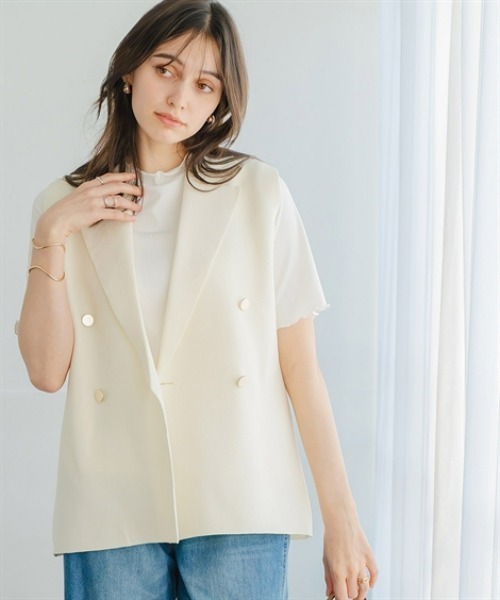 Maison INNESS（メゾンアイネス）の「スポンジヤーン テーラードニット（ハンガー干し・毛玉になりにくい）＜大きいサイズ有＞（ベスト・レディース・ブラック/オフホワイト・4L/3L/LL/L/M/S/5L）」の6枚目の写真