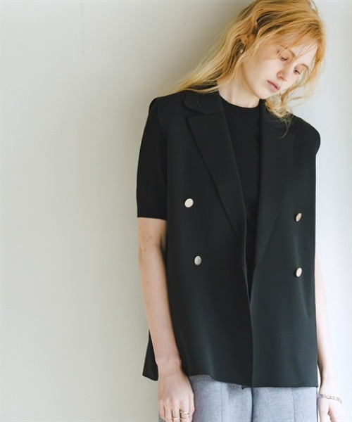 Maison INNESS（メゾンアイネス）の「スポンジヤーン テーラードニット（ハンガー干し・毛玉になりにくい）＜大きいサイズ有＞（ベスト・レディース・ブラック/オフホワイト・4L/3L/LL/L/M/S/5L）」の8枚目の写真