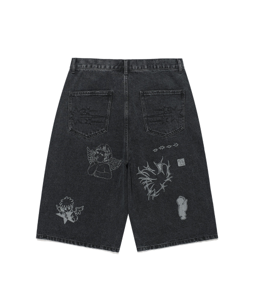 NICE GHOST CLUB（ナイスゴーストクラブ）の「BIG WIDE BERMUDA DOODLE DENIM PANTS_BLACK(NG2GMUD160A)（デニムパンツ・レディース・ブラック・SMALL/MEDIUM/LARGE）」の5枚目の写真
