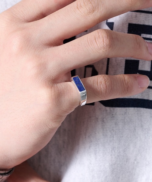 MAISON CLUB（メゾンクラブ）の「【MAISON CLUB】Square Bar Ring Silver925 KUN（リング・メンズ・ターコイズブルー/ブラック/ネイビー/ホワイト/ブラウン/グリーン・FREE）」の5枚目の写真
