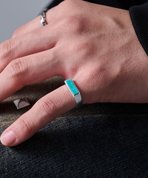 MAISON CLUB（メゾンクラブ）の「【MAISON CLUB】Square Bar Ring Silver925 KUN（リング・メンズ・ターコイズブルー/ブラック/ネイビー/ホワイト/ブラウン/グリーン・FREE）」の12枚目の写真
