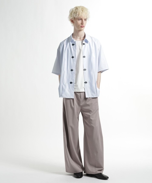 HARE(ハレ)の「【SET UP対応】YOSEタックメタルボタンシャツ(HARE)(シャツ/ブラウス・メンズ・ベージュ/グレー系その他/ブラック/ホワイト・FREE)」の5枚目の写真