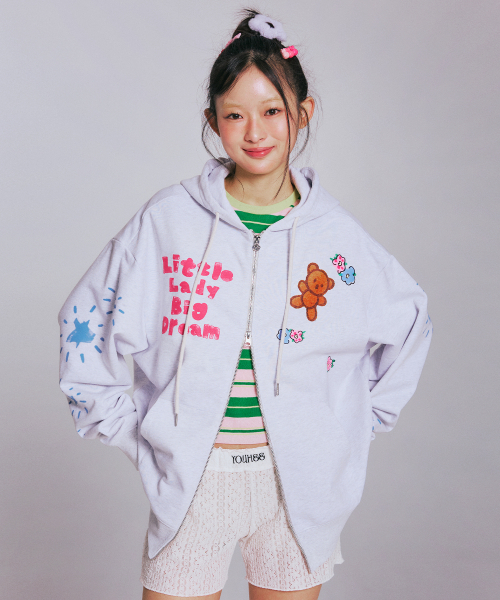セール】YOUHEE GRAPHIC HOOD ZIP-UP_MELANGE GREY（パーカー