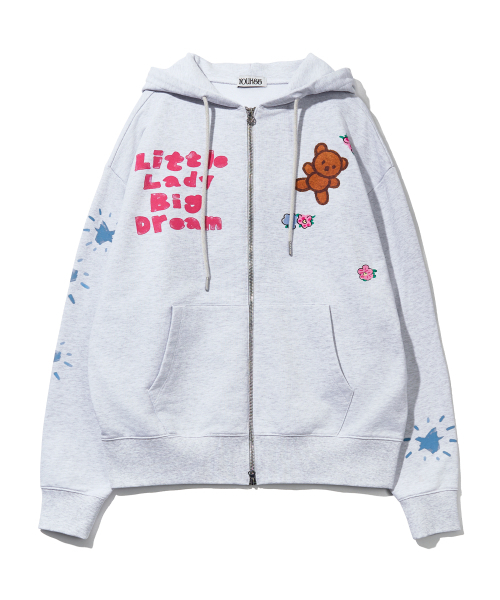 セール】YOUHEE GRAPHIC HOOD ZIP-UP_MELANGE GREY（パーカー