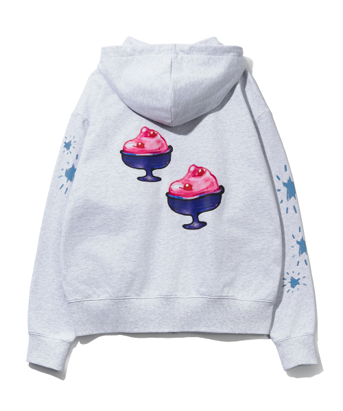 セール】YOUHEE GRAPHIC HOOD ZIP-UP_MELANGE GREY（パーカー