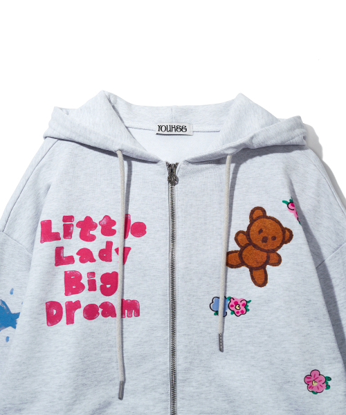 セール】YOUHEE GRAPHIC HOOD ZIP-UP_MELANGE GREY（パーカー