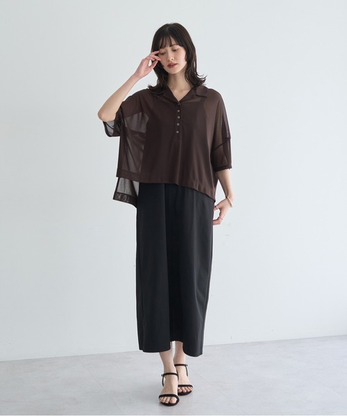 YECCA VECCA(イェッカヴェッカ)の「【2点SET】シアーポロシャツ×キャミワンピース(ワンピース・レディース・ブラック/ブラウン・FREE)」の1枚目の写真