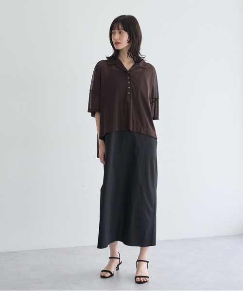 YECCA VECCA(イェッカヴェッカ)の「【2点SET】シアーポロシャツ×キャミワンピース(ワンピース・レディース・ブラック/ブラウン・FREE)」の3枚目の写真
