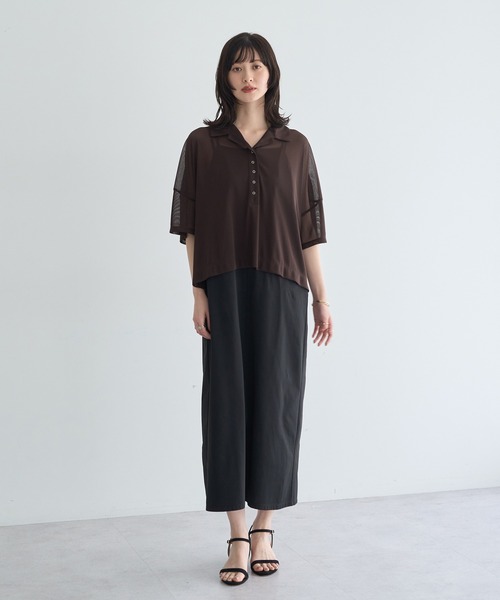 YECCA VECCA(イェッカヴェッカ)の「【2点SET】シアーポロシャツ×キャミワンピース(ワンピース・レディース・ブラック/ブラウン・FREE)」の4枚目の写真