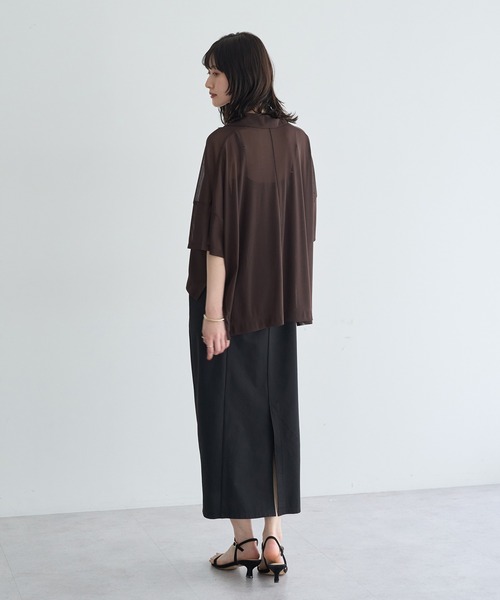 YECCA VECCA(イェッカヴェッカ)の「【2点SET】シアーポロシャツ×キャミワンピース(ワンピース・レディース・ブラック/ブラウン・FREE)」の7枚目の写真