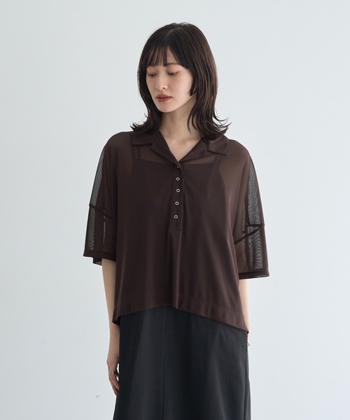 YECCA VECCA(イェッカヴェッカ)の「【2点SET】シアーポロシャツ×キャミワンピース(ワンピース・レディース・ブラック/ブラウン・FREE)」の8枚目の写真