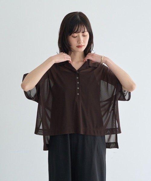 YECCA VECCA(イェッカヴェッカ)の「【2点SET】シアーポロシャツ×キャミワンピース(ワンピース・レディース・ブラック/ブラウン・FREE)」の9枚目の写真