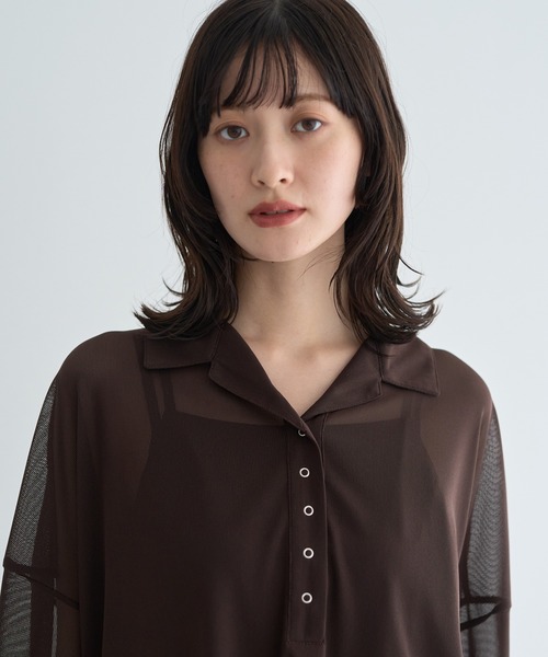 YECCA VECCA(イェッカヴェッカ)の「【2点SET】シアーポロシャツ×キャミワンピース(ワンピース・レディース・ブラック/ブラウン・FREE)」の12枚目の写真