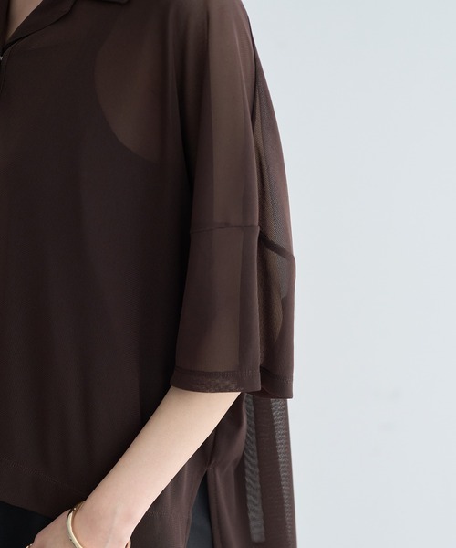 YECCA VECCA(イェッカヴェッカ)の「【2点SET】シアーポロシャツ×キャミワンピース(ワンピース・レディース・ブラック/ブラウン・FREE)」の13枚目の写真