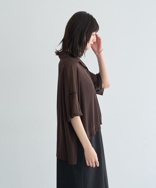 YECCA VECCA(イェッカヴェッカ)の「【2点SET】シアーポロシャツ×キャミワンピース(ワンピース・レディース・ブラック/ブラウン・FREE)」の10枚目の写真