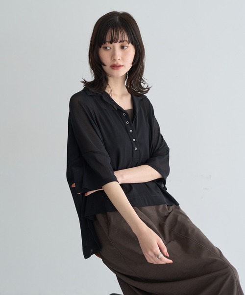YECCA VECCA(イェッカヴェッカ)の「【2点SET】シアーポロシャツ×キャミワンピース(ワンピース・レディース・ブラック/ブラウン・FREE)」の22枚目の写真