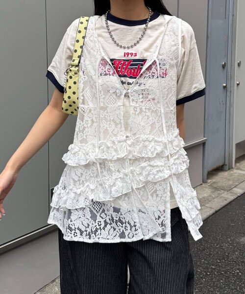CIAOPANIC（チャオパニック）の「フリフリレースフードベスト（シャツ/ブラウス・レディース・ホワイト/ボルドー/ブラック・ONE SIZE）」の6枚目の写真