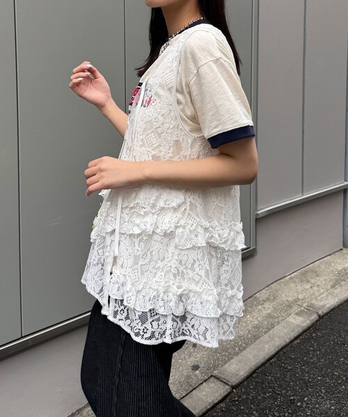 CIAOPANIC（チャオパニック）の「フリフリレースフードベスト（シャツ/ブラウス・レディース・ホワイト/ボルドー/ブラック・ONE SIZE）」の7枚目の写真