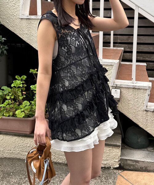 CIAOPANIC（チャオパニック）の「フリフリレースフードベスト（シャツ/ブラウス・レディース・ホワイト/ボルドー/ブラック・ONE SIZE）」の15枚目の写真