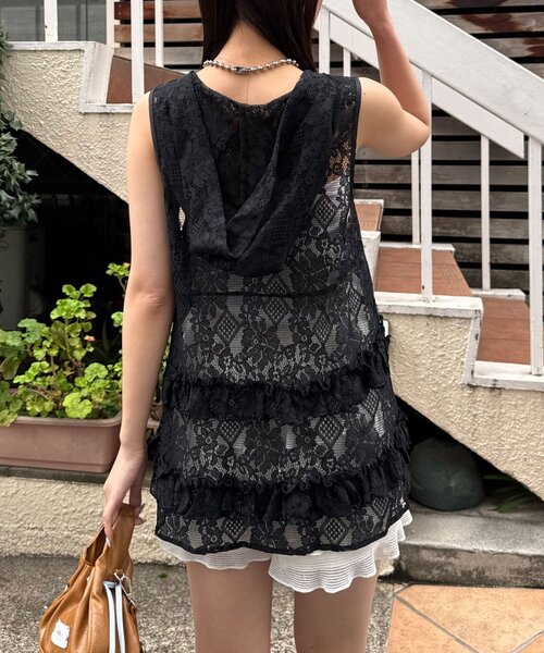 CIAOPANIC（チャオパニック）の「フリフリレースフードベスト（シャツ/ブラウス・レディース・ホワイト/ボルドー/ブラック・ONE SIZE）」の16枚目の写真