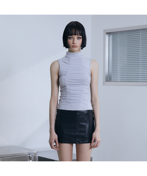 VOONT(ブント)の「Shirring High Neck Sleeveless (SKY BLUE)(Tシャツ/カットソー・レディース・スカイブルー・OS)」の1枚目の写真