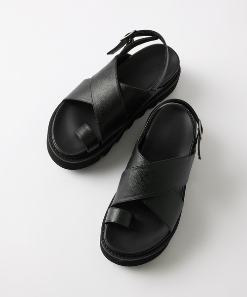 CLEL(クレイル)の「【CLEL】Cow Leather/High Sole Leather Sandals / 牛革/ハイソール レザーサンダル(+6cm)(サンダル・メンズ・ブラック・XS/S/M/L/XL)」の2枚目の写真