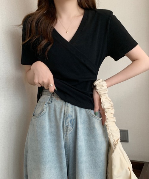 mielu（ミエル）の「クロスデザインリブニット（ニット/セーター・レディース・ホワイト/ブラック・MEDIUM/LARGE）」の5枚目の写真