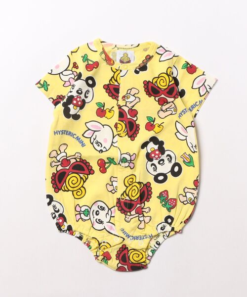 HYSTERIC MINI(ヒステリックミニ)の「LOVELY FRIENDS総柄 半袖ロンパース(ロンパース・キッズ・ブラック/ホワイト/イエロー・80/70)」の3枚目の写真
