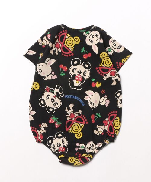 HYSTERIC MINI(ヒステリックミニ)の「LOVELY FRIENDS総柄 半袖ロンパース(ロンパース・キッズ・ブラック/ホワイト/イエロー・80/70)」の4枚目の写真