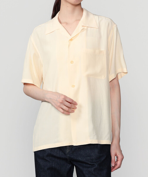 STYLE EYES(スタイルアイズ)の「STYLE EYES | 〈別注〉レーヨン ボウリングシャツ PLANE WOMEN(シャツ/ブラウス・レディース・ピンク/マスタード/グリーン系その他/ブラック/オフホワイト・S)」の2枚目の写真