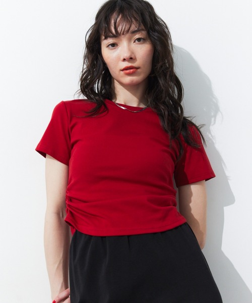 HANNE（アン）の「サイドギャザーコンパクトTEE（Tシャツ/カットソー・レディース・レッド/ホワイト/ブラック/グリーン/ブラウン・FREE）」の19枚目の写真