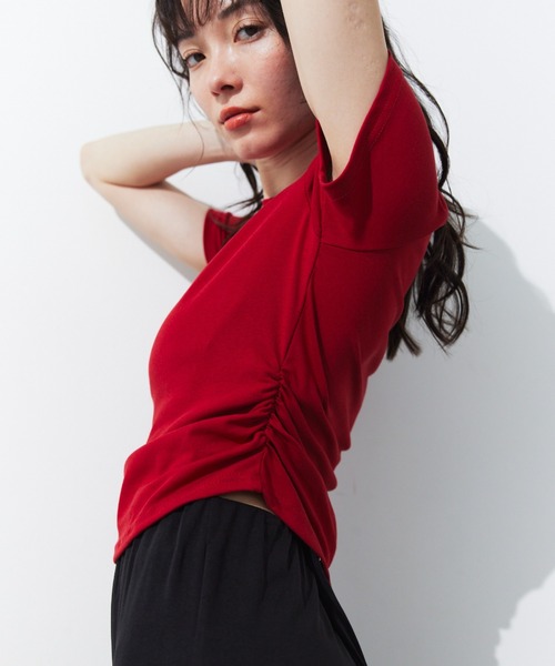 HANNE（アン）の「サイドギャザーコンパクトTEE（Tシャツ/カットソー・レディース・レッド/ホワイト/ブラック/グリーン/ブラウン・FREE）」の20枚目の写真