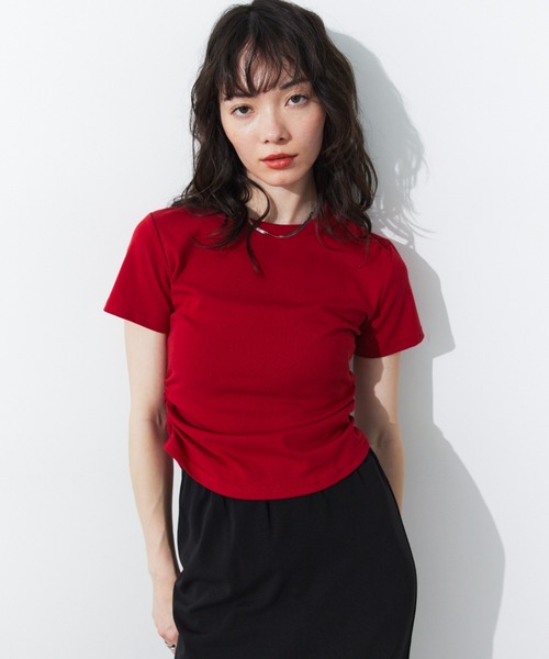 HANNE（アン）の「サイドギャザーコンパクトTEE（Tシャツ/カットソー・レディース・レッド/ホワイト/ブラック/グリーン/ブラウン・FREE）」の18枚目の写真