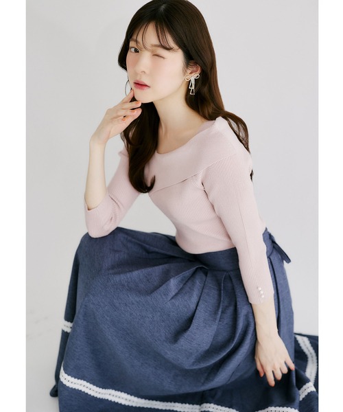 tocco closet(トッコ クローゼット)の「裾レース装飾バックレースアップタックボリュームフレアデニムスカート(スカート・レディース・ブラック/インディゴブルー・M)」の11枚目の写真