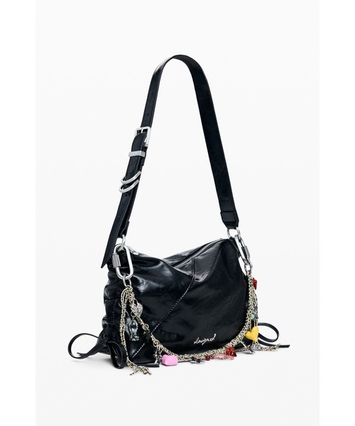 Desigual(デシグアル)の「Leather-look mini bag with charm and chain/チャーム&チェーンレザー調ミニバッグ(ショルダーバッグ・レディース・ブラック・FREE)」の1枚目の写真