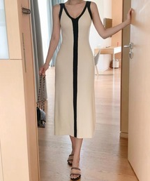 バイカラーセンターライン ペンシルワンピース
