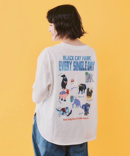 ScoLar(スカラー)の「ScoLar(スカラー) ブラックキャットマジック柄 接触冷感Tシャツ(Tシャツ/カットソー・レディース・ブラック/グリーン/ライトブルー/オフホワイト・MEDIUM)」の8枚目の写真