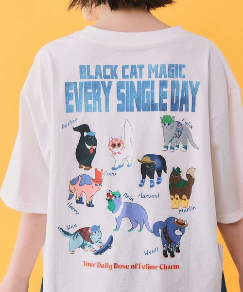ScoLar(スカラー)の「ScoLar(スカラー) ブラックキャットマジック柄 接触冷感Tシャツ(Tシャツ/カットソー・レディース・ブラック/グリーン/ライトブルー/オフホワイト・MEDIUM)」の10枚目の写真