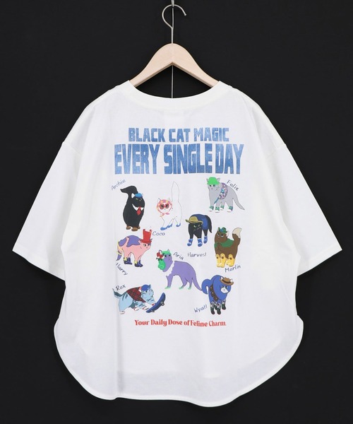 ScoLar(スカラー)の「ScoLar(スカラー) ブラックキャットマジック柄 接触冷感Tシャツ(Tシャツ/カットソー・レディース・ブラック/グリーン/ライトブルー/オフホワイト・MEDIUM)」の12枚目の写真