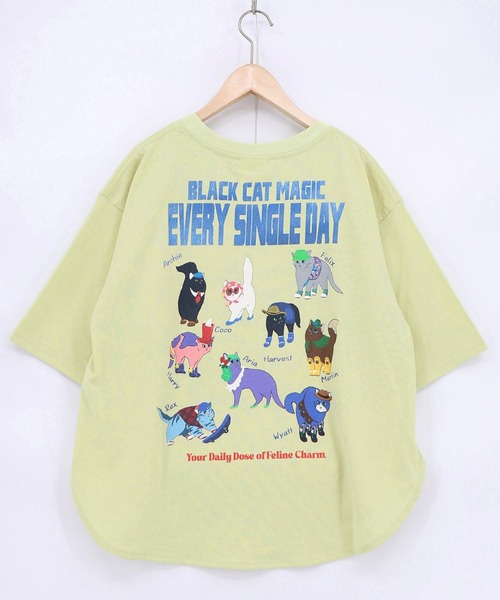 ScoLar(スカラー)の「ScoLar(スカラー) ブラックキャットマジック柄 接触冷感Tシャツ(Tシャツ/カットソー・レディース・ブラック/グリーン/ライトブルー/オフホワイト・MEDIUM)」の21枚目の写真