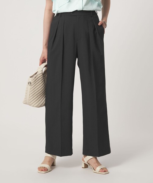 green label relaxing（グリーンレーベルリラクシング）の「［size SHORT/TALLあり］2タック ワイド パンツ UVカット 接触冷感 吸水速乾（その他パンツ・レディース・ブラック/ベージュ・TALL/36/SHORT/40/38）」の2枚目の写真