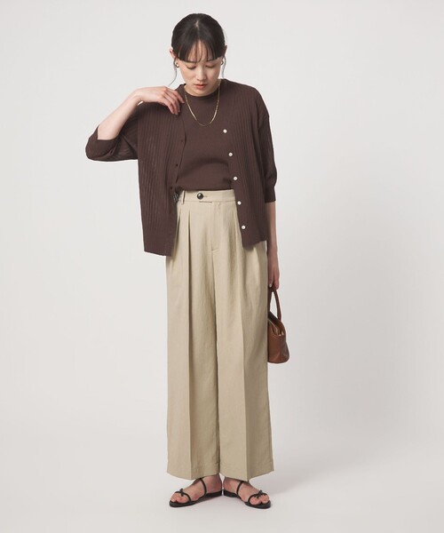green label relaxing（グリーンレーベルリラクシング）の「［size SHORT/TALLあり］2タック ワイド パンツ UVカット 接触冷感 吸水速乾（その他パンツ・レディース・ブラック/ベージュ・TALL/36/SHORT/40/38）」の4枚目の写真