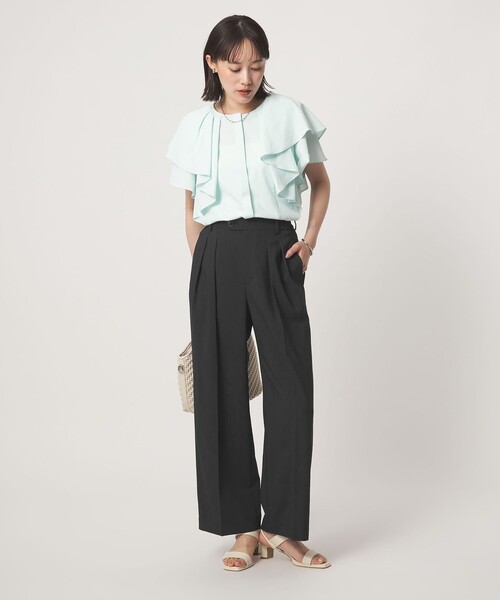 green label relaxing（グリーンレーベルリラクシング）の「［size SHORT/TALLあり］2タック ワイド パンツ UVカット 接触冷感 吸水速乾（その他パンツ・レディース・ブラック/ベージュ・TALL/36/SHORT/40/38）」の9枚目の写真
