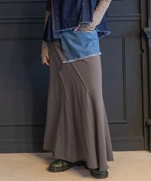 デニムスウェットドッキングフレアスカート