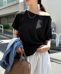 サイドギャザーリボン半袖トップス