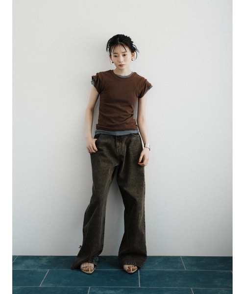 Katrin TOKYO(カトリーントーキョー)の「minimal rib tee(Tシャツ/カットソー・レディース・ダークブラウン/ヘザーグレー/ブルー系/イエロー系・FREE/XS)」の6枚目の写真