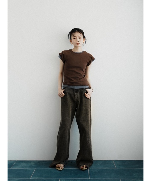 Katrin TOKYO(カトリーントーキョー)の「minimal rib tee(Tシャツ/カットソー・レディース・ダークブラウン/ヘザーグレー/ブルー系/イエロー系・FREE/XS)」の5枚目の写真
