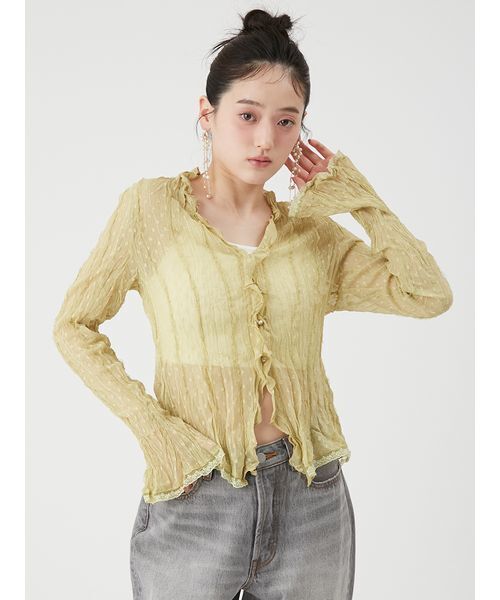 LILY BROWN(リリーブラウン)の「ランダムプリーツカーディガン(カーディガン/ボレロ・レディース・ブラック/オリーブ/アイボリー・F)」の4枚目の写真